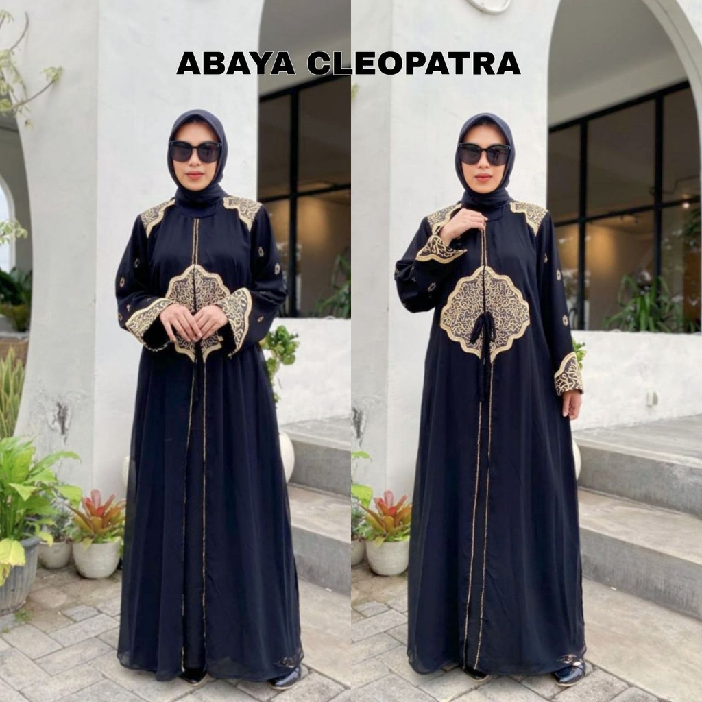 Abaya Gamis Saudi Hitam Jetblack Premium Bordir Sifon Maxy Swarovski - CLEOPATRA