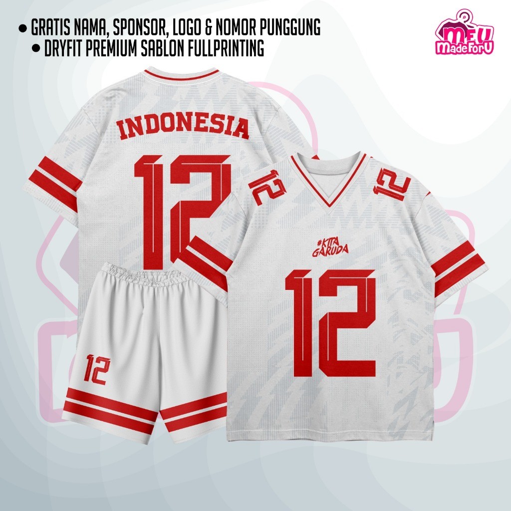 Jersey / Kaos / baju olahraga Baju Garuda Indonesia Putih Custom Futsal, Zumba, Badminton, Boxy,  Vo