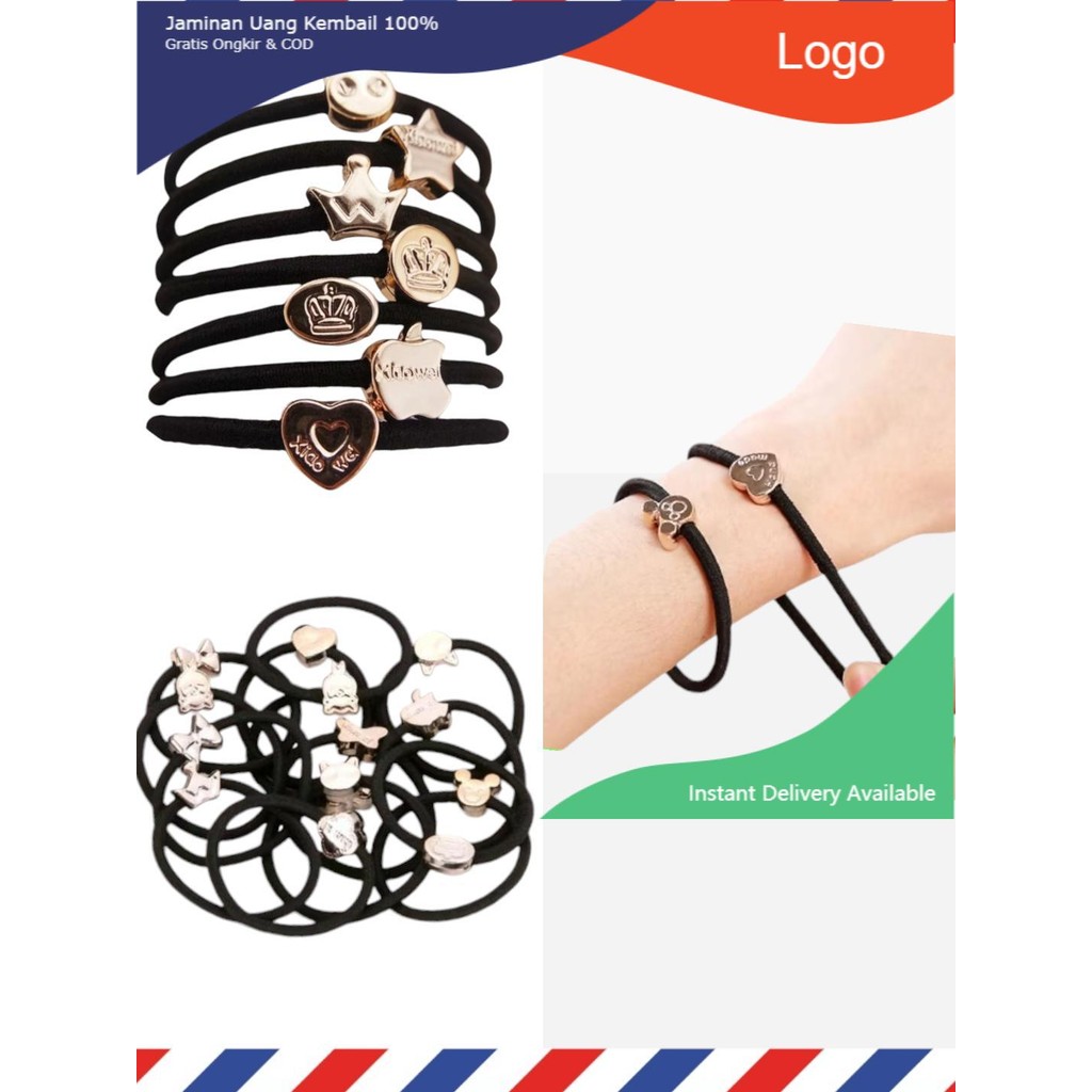 Ikat Rambut Karet Gelang Hitam Elastis Karakter/Tali Rambut Wanita Scrunchies korea ikat rambut voll