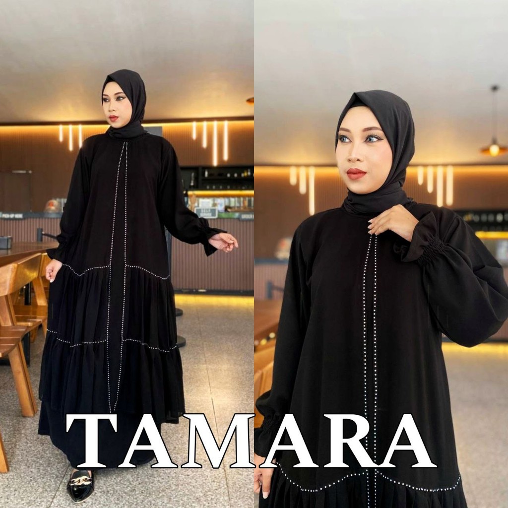Abaya Dewasa Wanita Gamis Saudi Hitam Jetblack Premium Sifon Maxy Swarovski - TAMARA