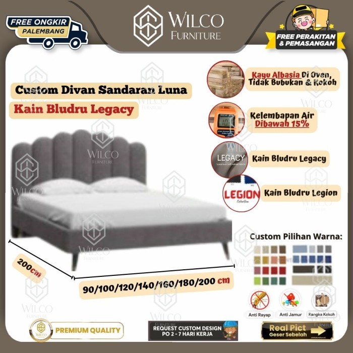 Custom Divan Sandaran Luna | Divan Custom Kain Bludru Legacy | Divan Custom Bludru Legion | Bed Fram