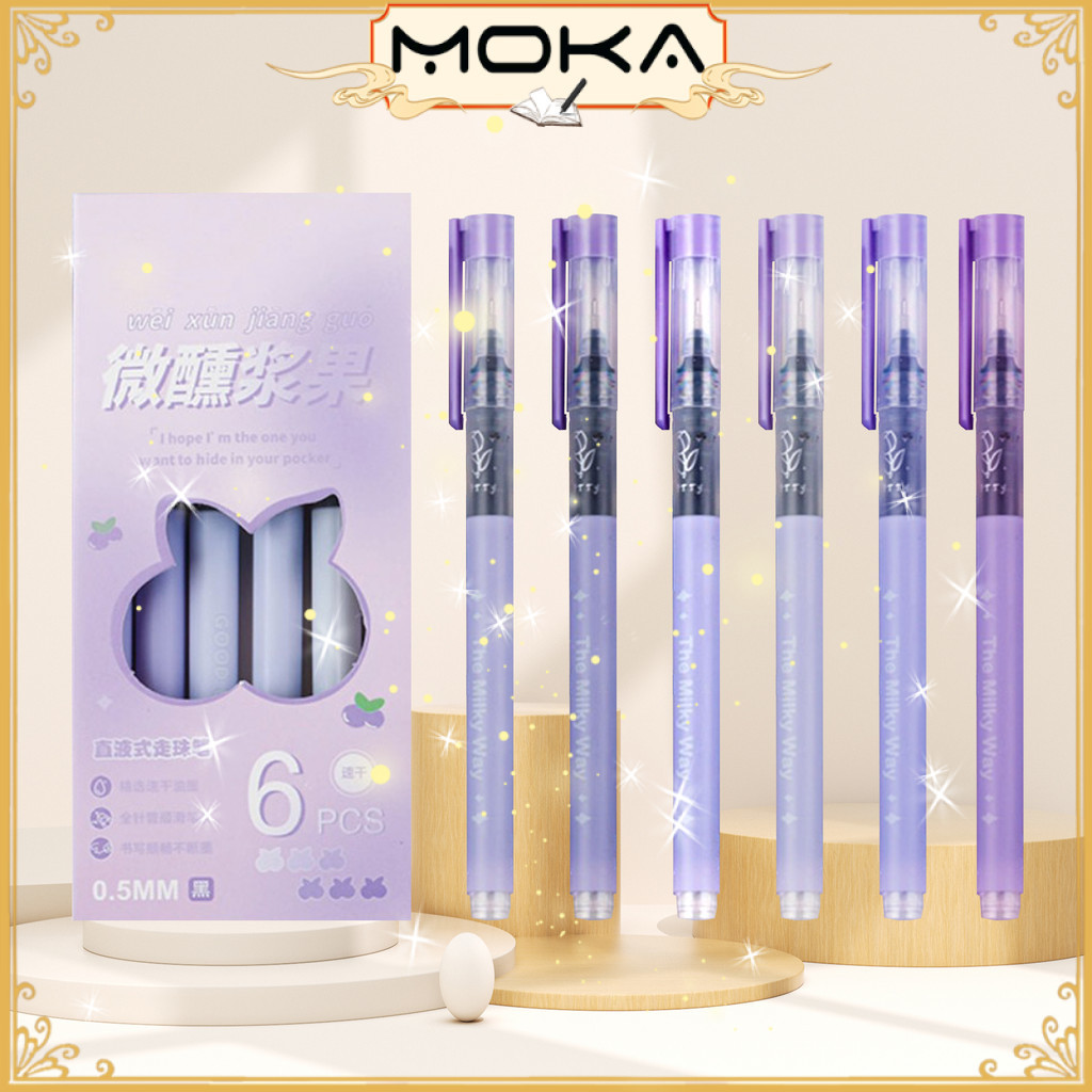 

1 SET 6 PCS PULPEN GEL 0,5 MM MOTIF PURPLE BUTTERFLY AESTHETIC QITH SIMPLE QOPTES OF LIFE / PULPEN AESTHETIC
