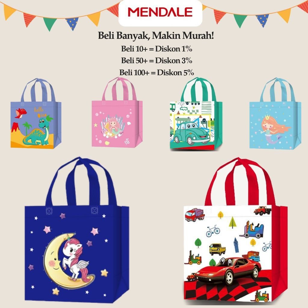 

AGUNSUASHOP Tas Souvenir Ulang Tahun Anak Goodiebag Motif Kartun Premium - W001