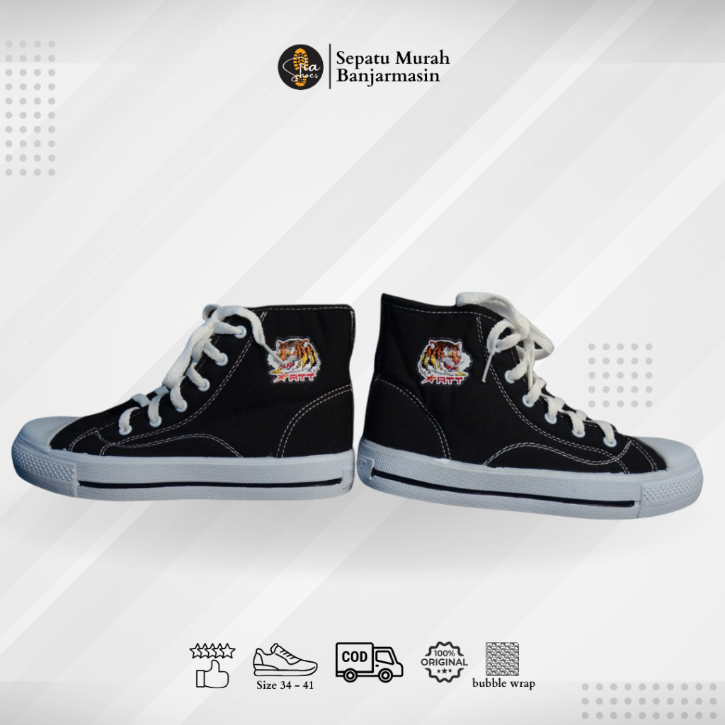 Promo SEPATU WARIOR PRO ATT MACAN/ Sepatu Sekolah Anak laki-laki & Perempuan / Boot Tali Hitam Putih