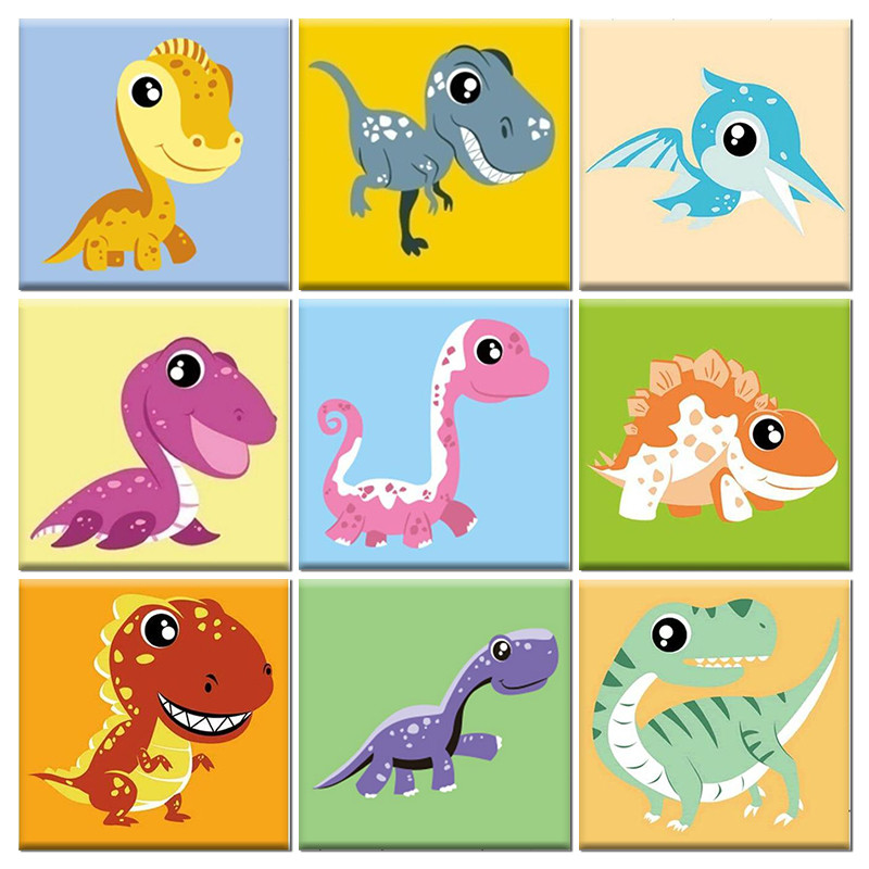 

Painting By Numbers Kits Cartoon Dinosaur 20x20cm Decorative Paintings With Frame Diy Personalized Gift For Kids