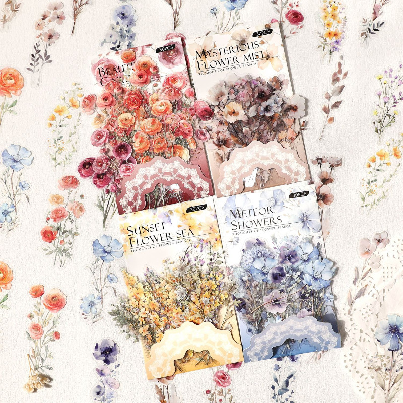 

30pcs/pack Vintage plant flowers PET waterproof sticker for DIY scrapbooking Journal Photo album decoration materials Stickers