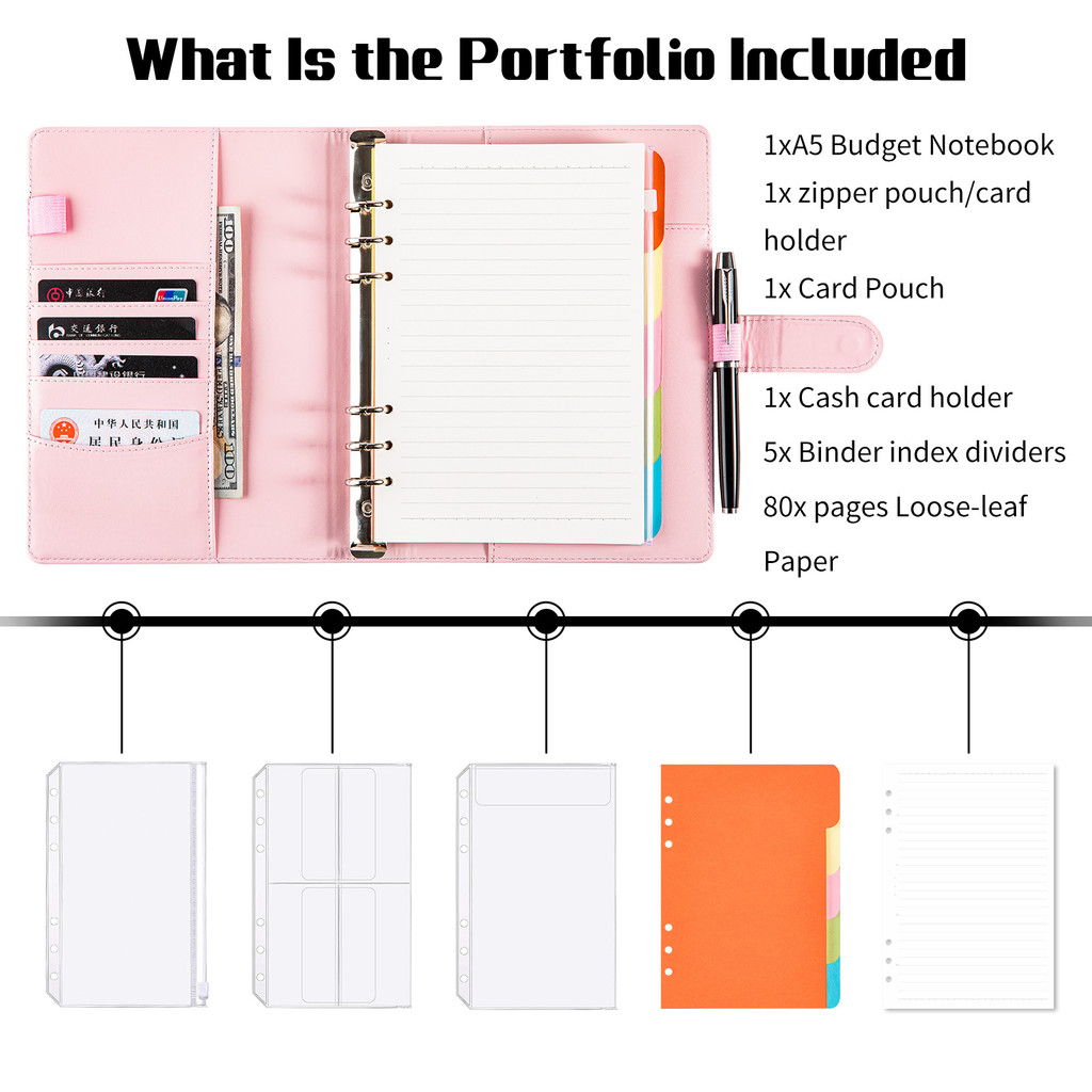 

A5 Binder PU Leather 6-Ring Notebook set-PU Leather Refillable Notebook with Binder Pockets, Dividers, Refill Paper