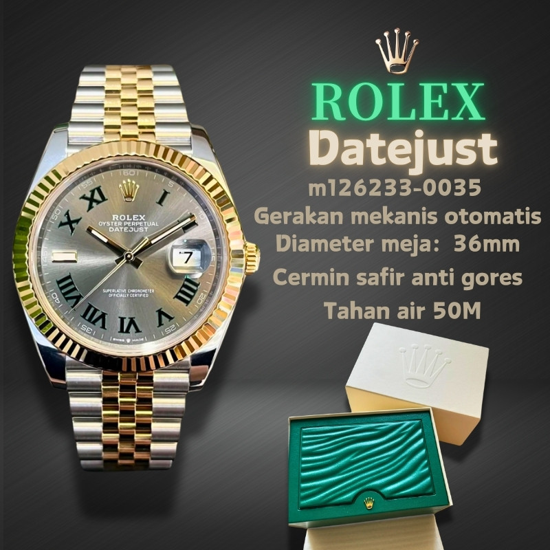 [Swiss Rolex%100 Asli] Rolex Wanita Datejust Seri M126233-0035 Jam Tangan Mewah Wanita Emas 18K Kris