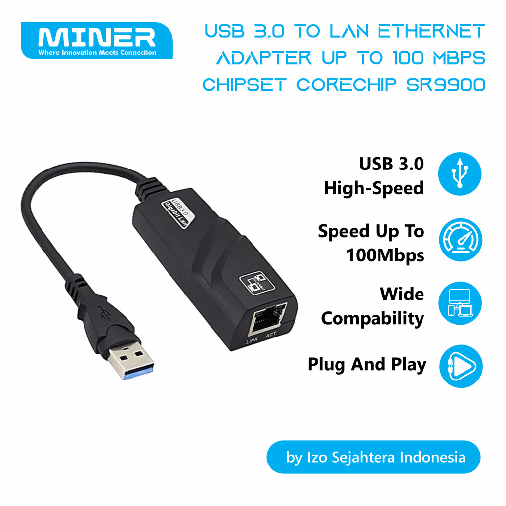 USB 3.0 To LAN Ethernet Adapter Chipset Corechip SR9900 Up to 100Mbps High Quality
