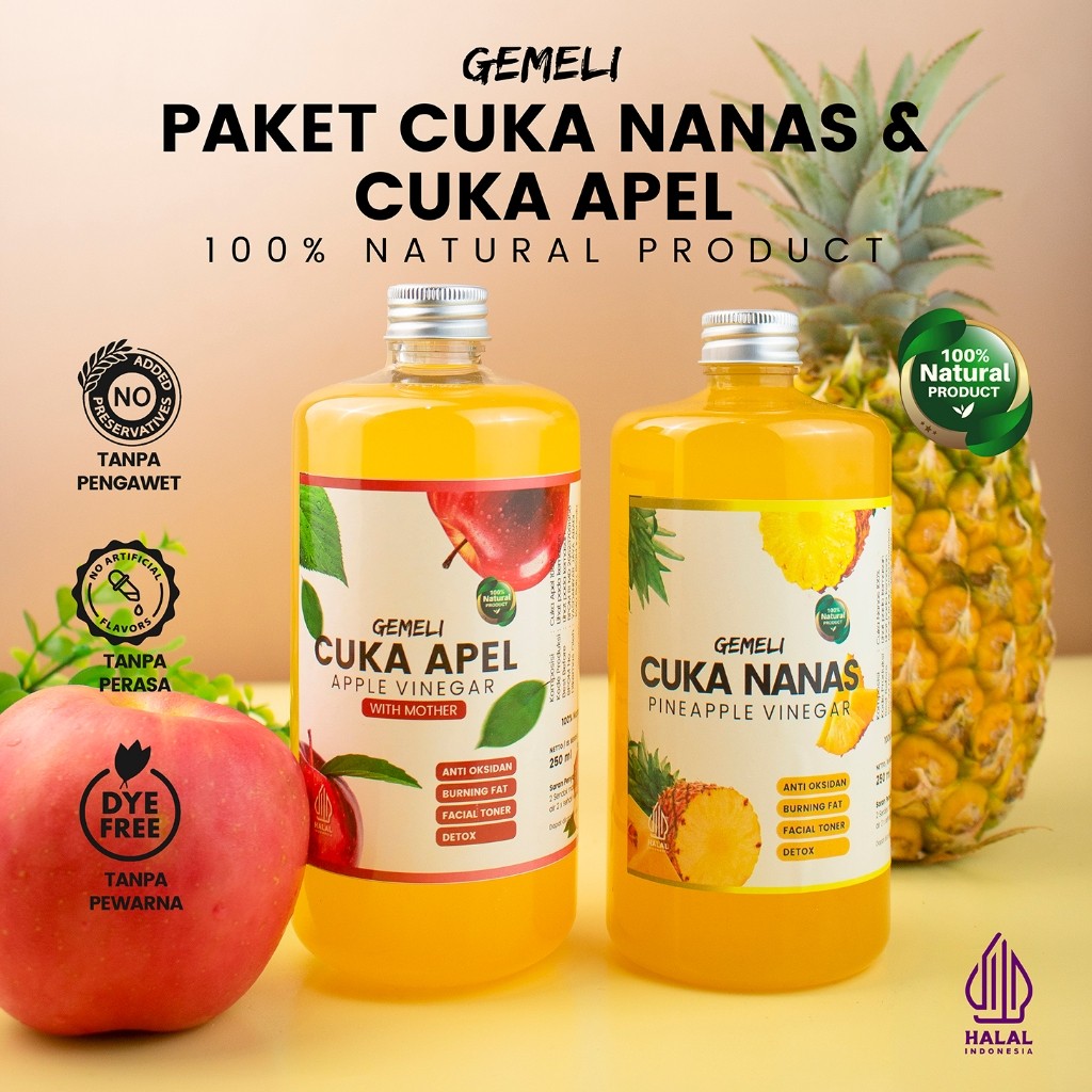 

TGATK Paket Hemat Cuka Apel Original With Mother 500ml & Cuka Nanas Premium 500ml