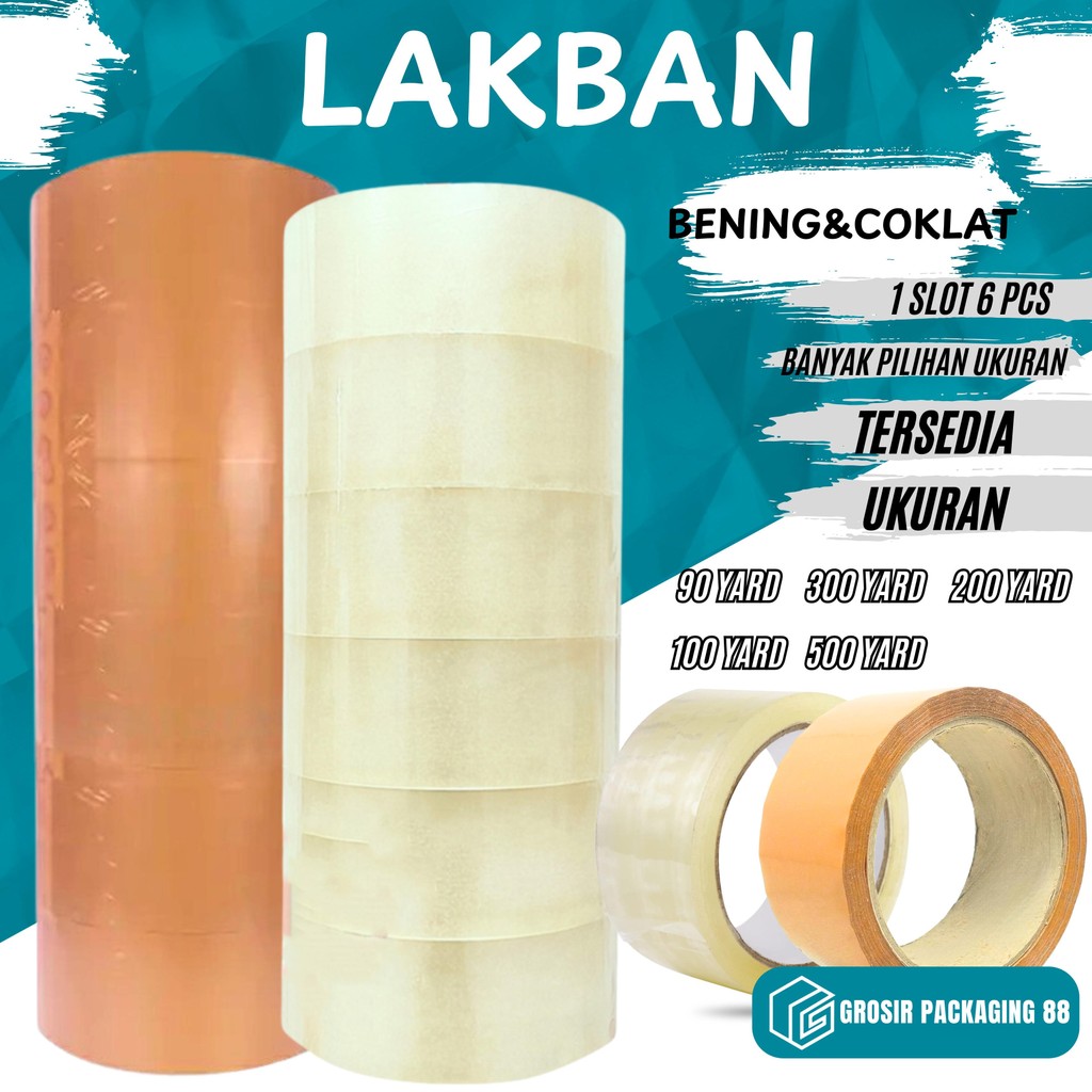 

1 SLOP / 6PCS Lakban Bening Coklat 2 Inch 90 100 200 300 500 Yard Plakban Bening Coklat 45MM 2” Inci 1 Slope
