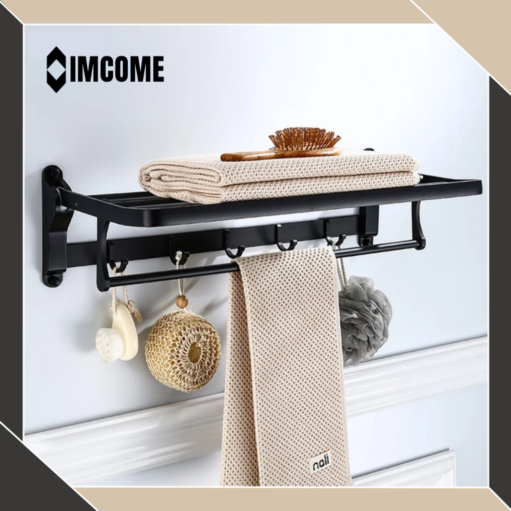 IMCOME Rak Dinding Gantungan Handuk Kamar Mandi 2 Susun Serbaguna Tempat Penyimpanan Handuk Kamar Ma