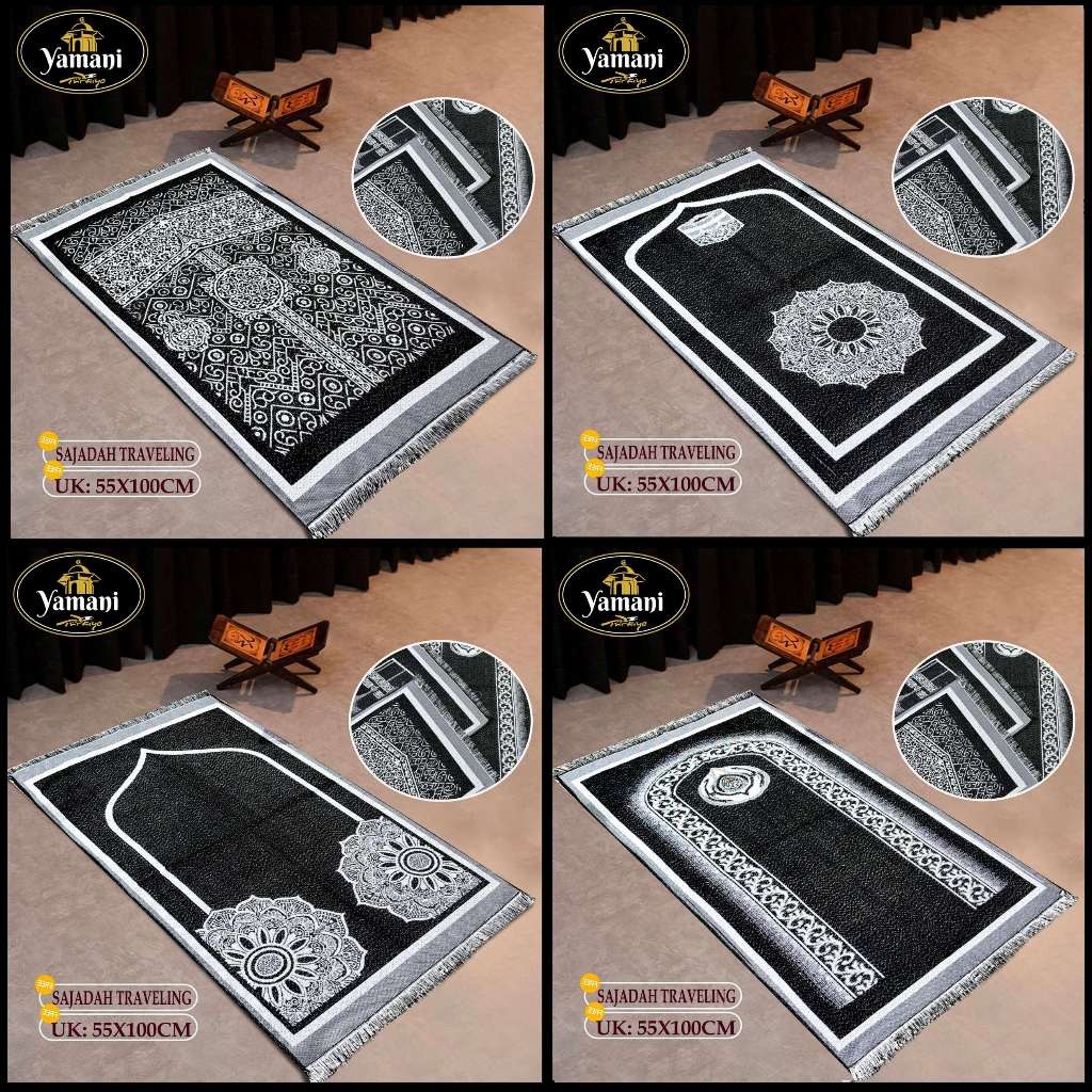 PROMO Sajadah Turki Dewasa Traveling Motif Kiswah Kusus Hitam Perlengkapan Sholat Pakaian Muslim Sej
