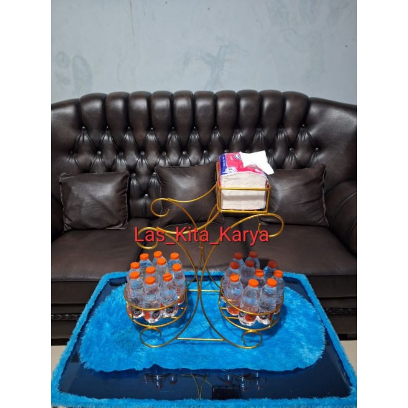 Rak aqua gelas dan tisu / tempat aqua dan tisu / tempat tisu atas