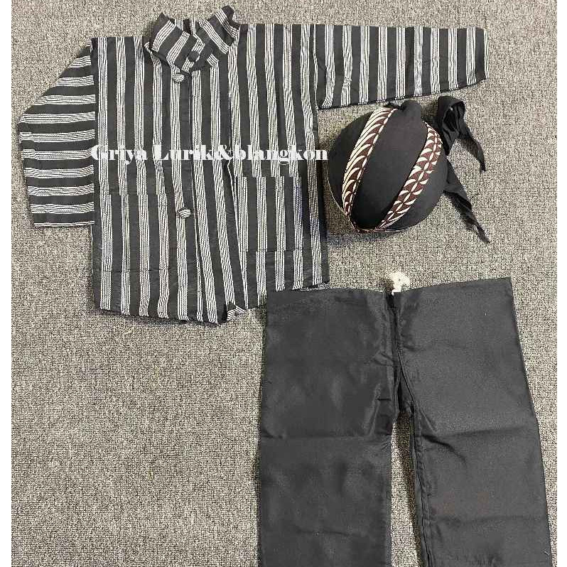 Baju Lurik Jawa anak set Celana + blangkon / setelan baju adat anak / Setelan Lurik Anak