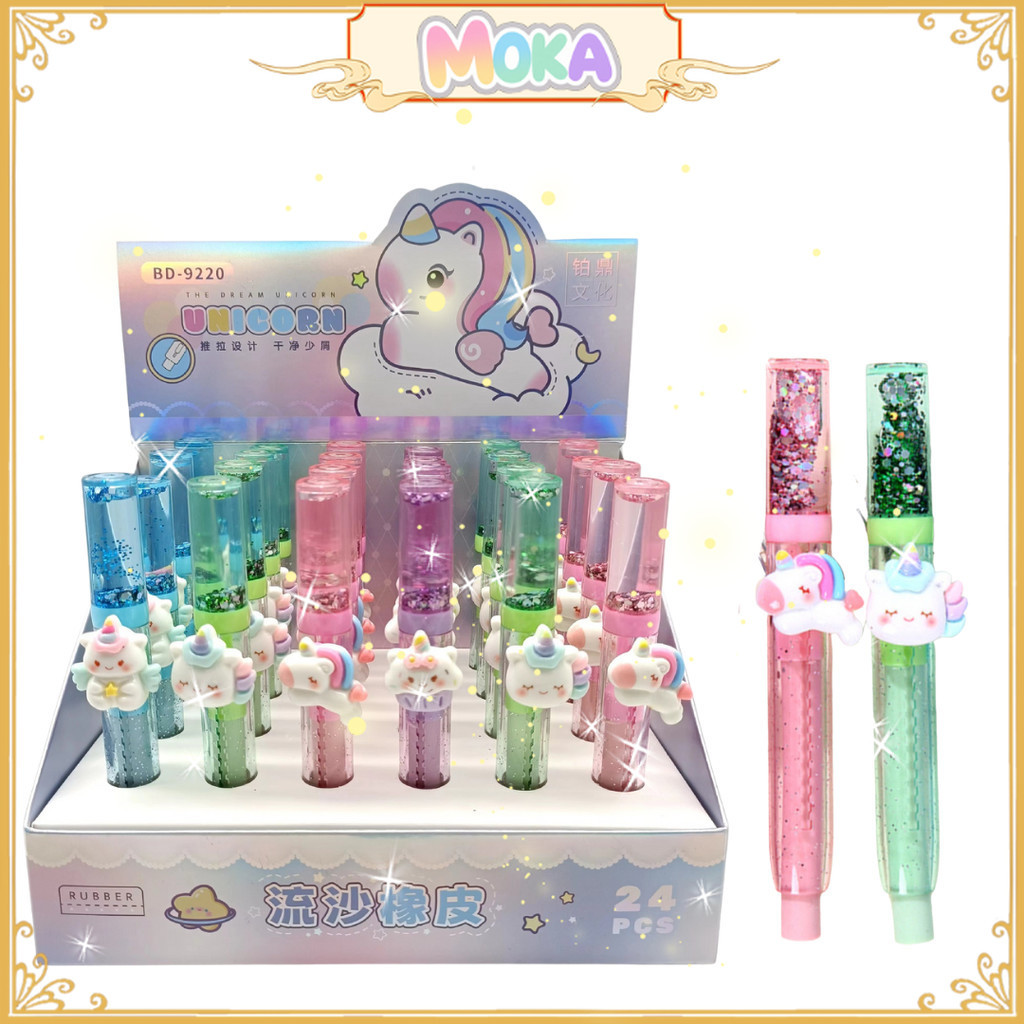 

MOKA Penghapus Pensil Slide Dengan Karakter Chubby Unicorn Kawaii 3D Glitter Kawaii MKA66