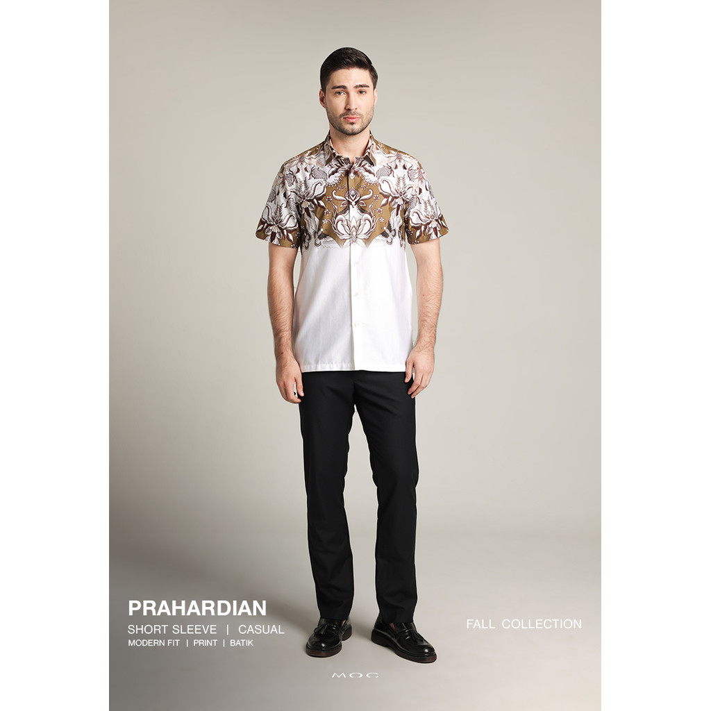 MOC - Kemeja Batik Pria Lengan Pendek Prahardian - White
