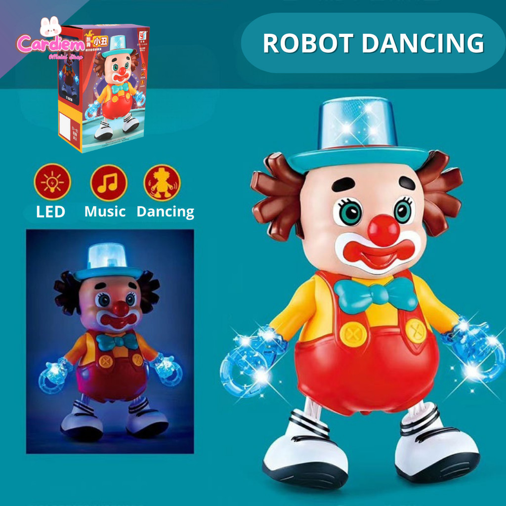 Mainan Edukatif Anak Boneka Badut Robot Dancing Elektrik Menari Lampu Musik Joget Lucu