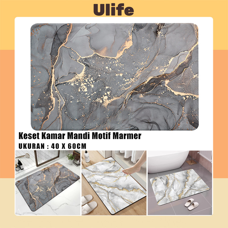 Keset Kamar Anti Slip / Karpet Bermotif Marmer / Kamar Mandi Keset Lantai Menyerap Air UK 60*40 CM