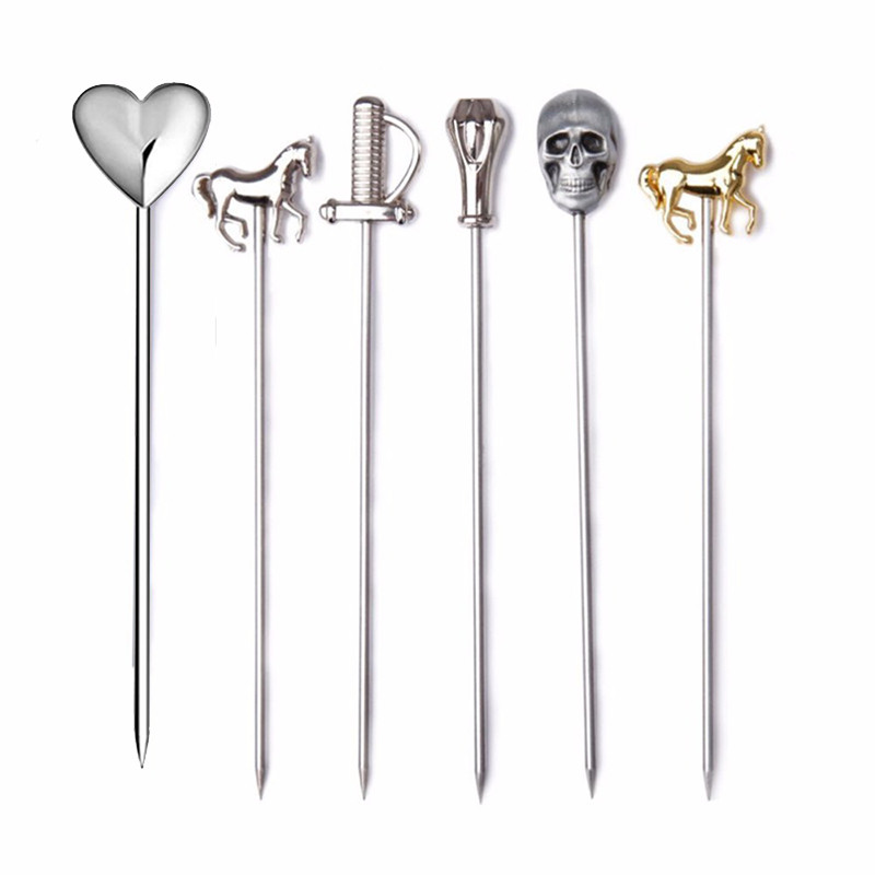 12PCS Cocktail Stick Cocktail Pick Skull Shape Horse Shape Martini Cocktail Drink Pin Fruit Pick, Se