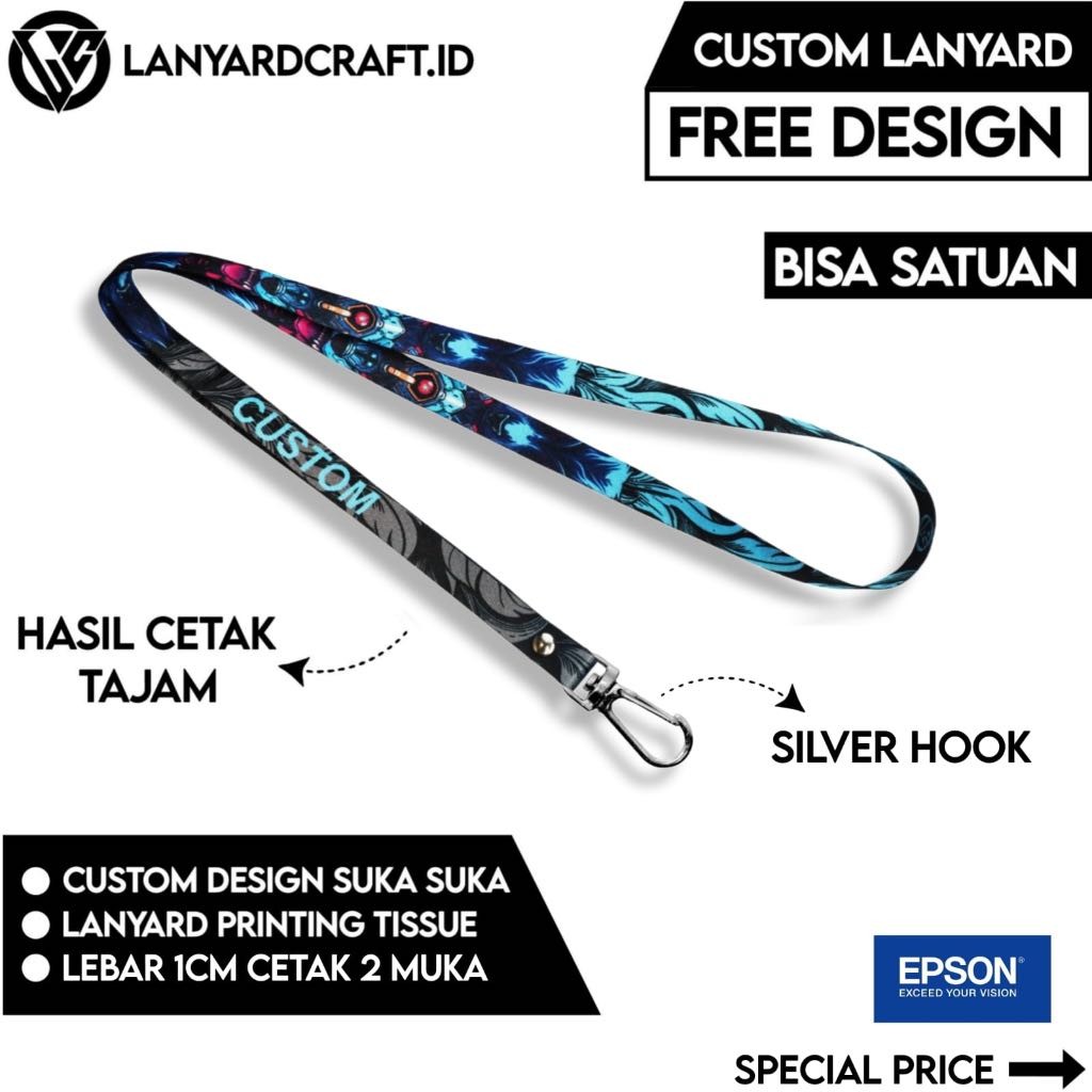 

[CUSTOM SATUAN] Custom Lanyard Size 1cm Type CSH Lanyard Id Card Printing / Lanyard Custom Desain Satuan
