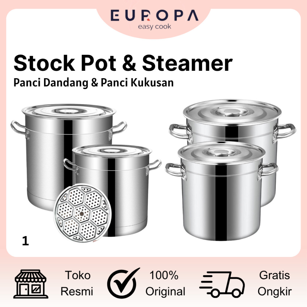 Panci Dandang Stainless Steel Tebal Panci Bakso Stockpot Panci Kukus Panci Besar EUROPA