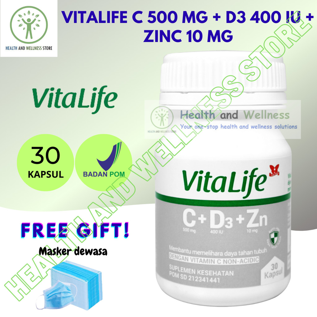 Vitalife Vitamin C D3 Zinc 30 Kapsul Vitamin C 500 Mg D3 400 Iu Zinc 10 Mg
