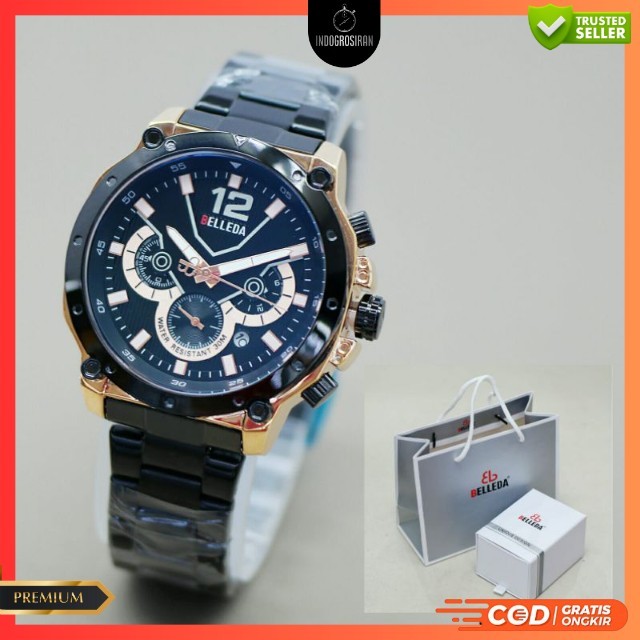 Jam Tangan Pria Sport Belleda 9301 CT Chrono Aktif Rantai Steel Original Free Box & Paperbag