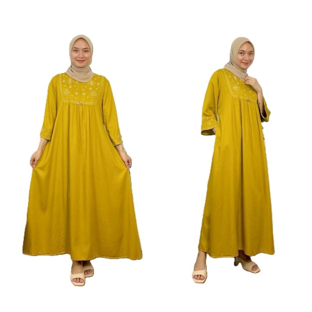 MIDI Dress Rayon Premium Adem kain Halus LD130 Crinkle Motif Muslim Panjang Nyaman Wanita