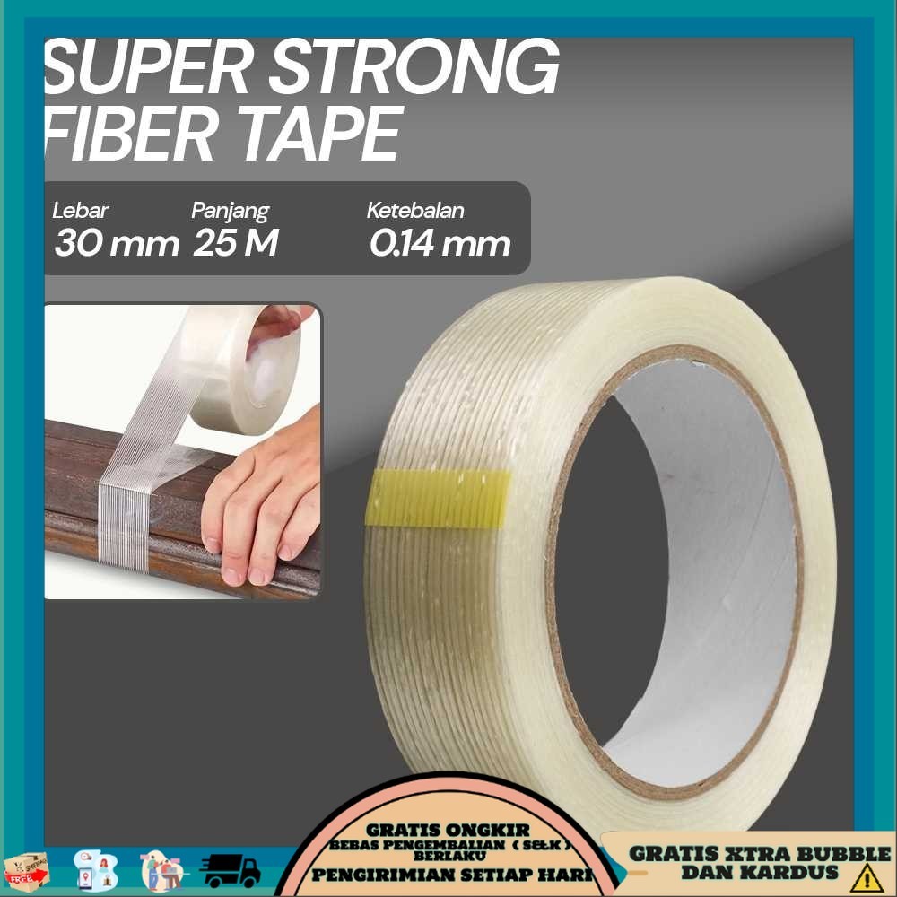 

TQK - TaffPACK Lakban Super Strong Fiber Tape Isolasi Bening 25M - GF25M