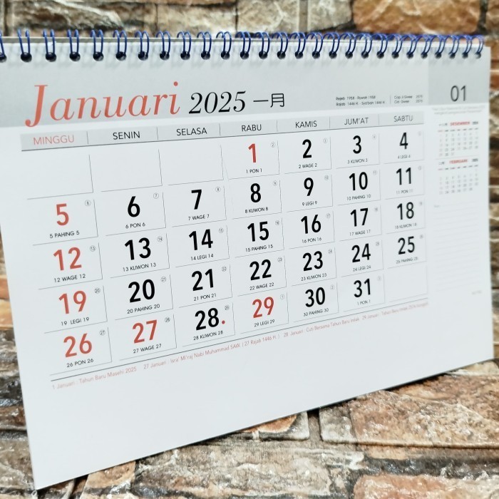 

Kalender Meja KERJA Khusus Penanggalan (tanpa gambar) model Landscape Th 2025