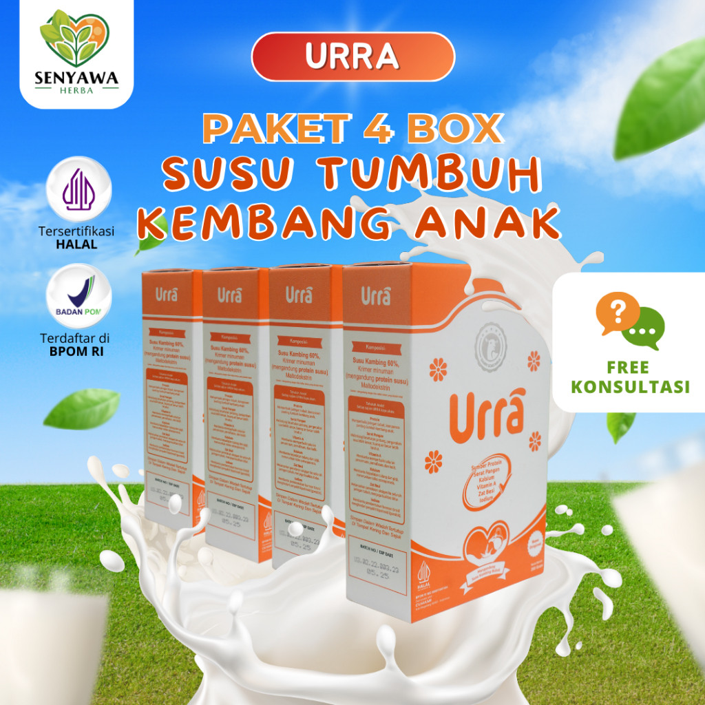

Paket 4 Box URRA Susu Kambing Saanen Untuk Penambah Berat Badan Anak Rasa Original 200gr