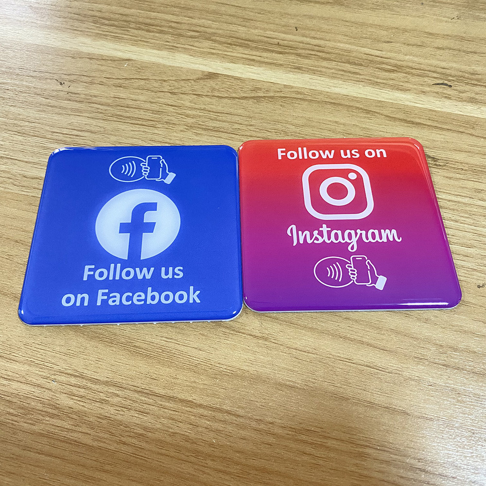 

3.93" NFC Social Media Sign Facebook Instagram Business Sign Plate Just One tap to get more followers Epoxy Sticker