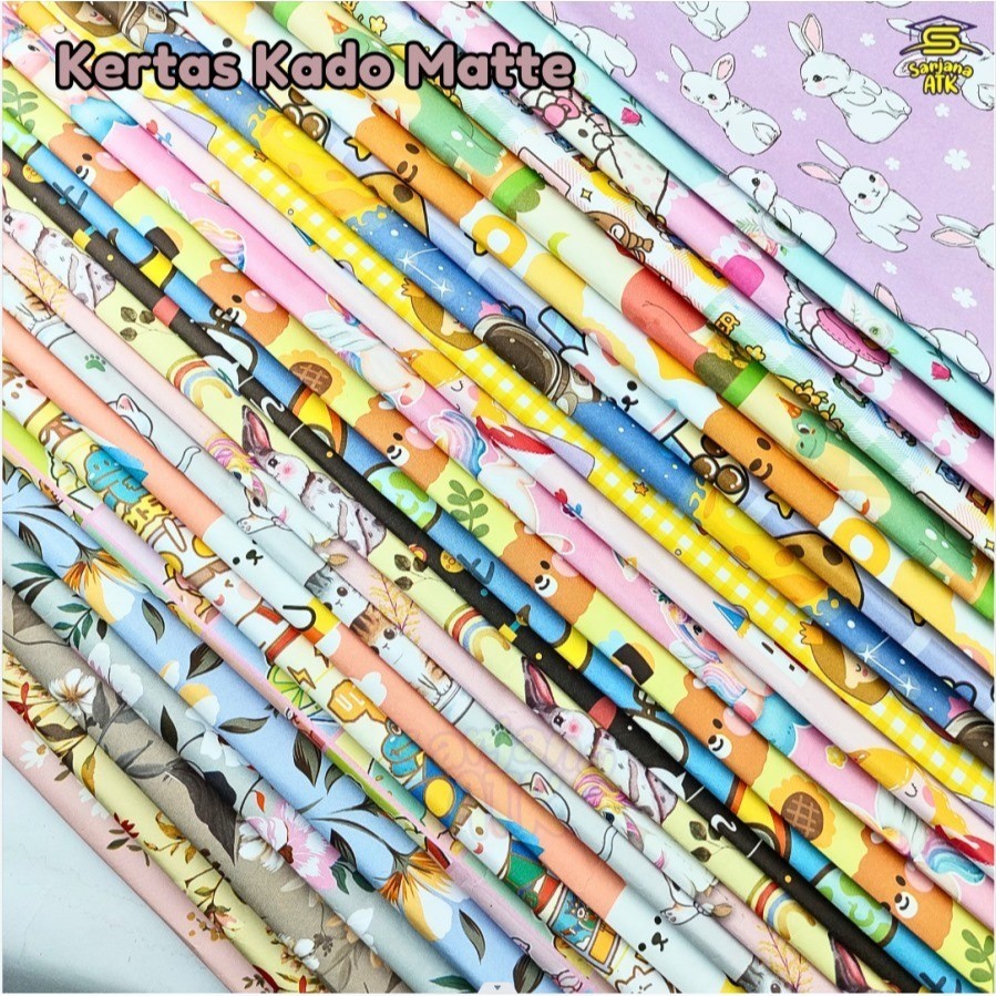 

(10 Pcs) Kertas Kado Matte / Kertas Kado Motif Karakter Lucu Kekinian