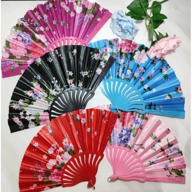 Kipas Tangan Lipat Satin Kembang / Kipas Tari / Kipas Jepang Lipat / Souvenir Pernikahan