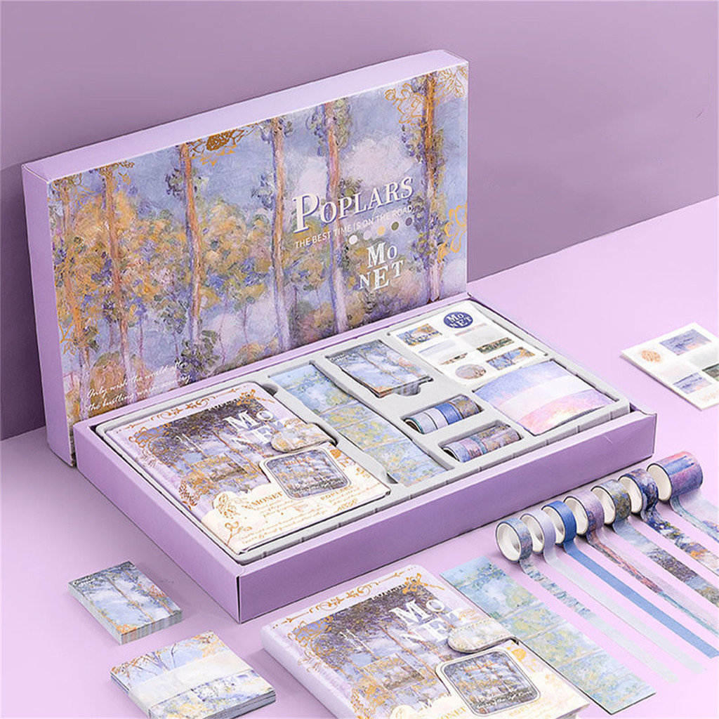 

1pc Handheld Notebook and Paper Set Oil Painting Poplar Tree, Suitable for Art, Handheld Notebook Decoration, Bullet Diary, DIY