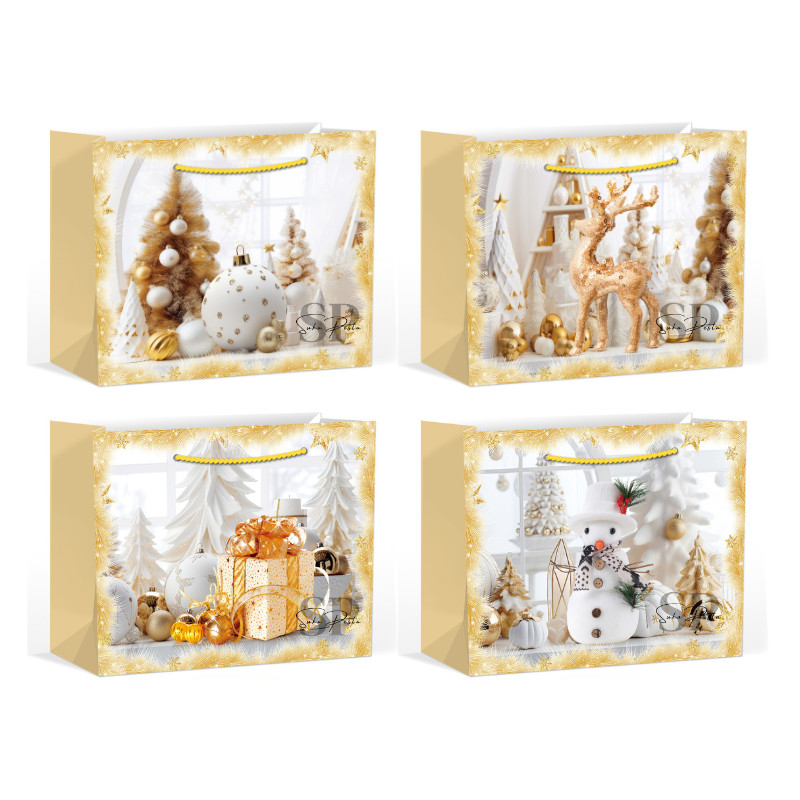 

Paper Bag Christmas Motif Gold Embossed / Goodie Bag Natal / Tas Hampers Natal
