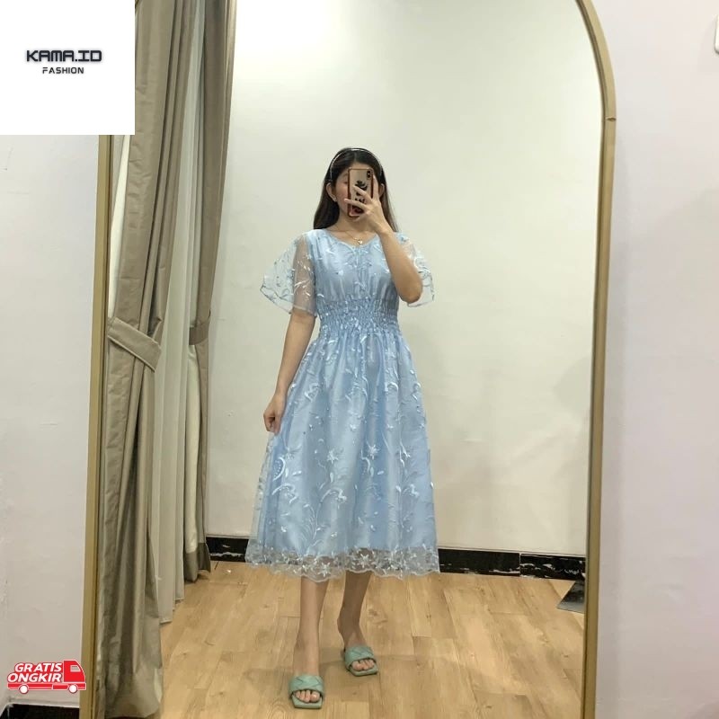 Baju Korea BISA COD  DRESS FLORA / UKURAN / M-L-XL-XXL / DRESS NATAL / DRESS PESTA / DRESS WANITA