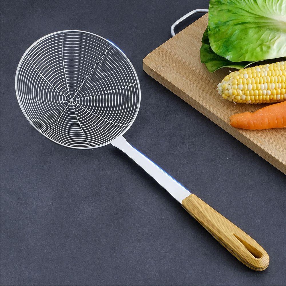 

Wooden Stainless Steel Skimmer Strainer Colander Pot Fried Filter Mesh Deep Fryer Oil Frying Scoop Noodles Sieve Kitchen Tools