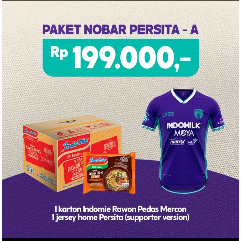 

1 ctn - Indomie Kuah Rawon Pedas Mercon Free Jersey Persita Home - Supporter's Version (Ungu)