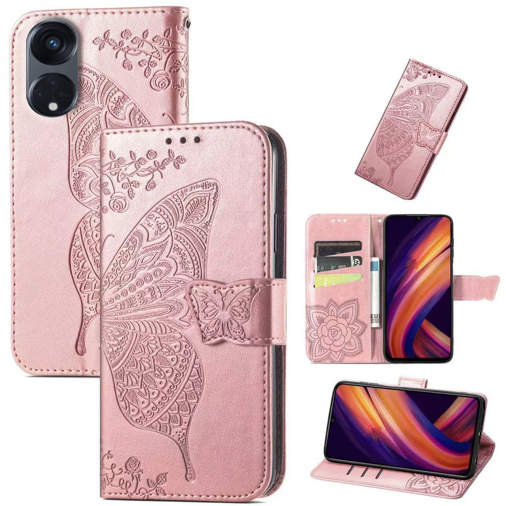 Butterfly Casing For OPPO Reno 8T 4G Leather Case Oppo Reno8 T Casing CPH2481 dompet Flip Motif Bung