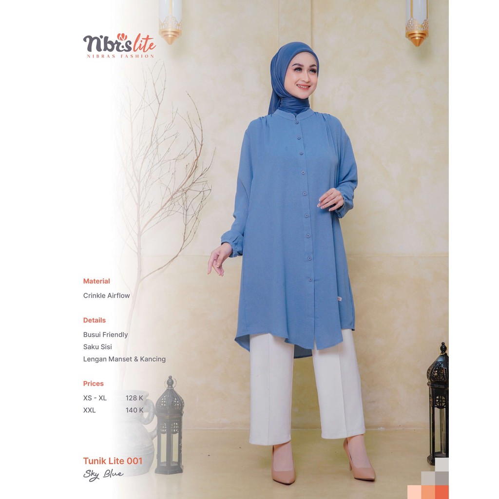 Nibras Tunik Lite 001 Crinkle Airflow Black Sky Blue Khaki Broken White Polos Simpel Semi Formal