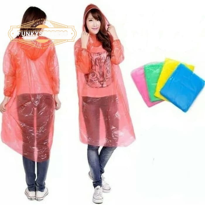 Jas Hujan Sekali Pakai Tebal Jas Hujan Plastik Emergency Raincoat Transparan