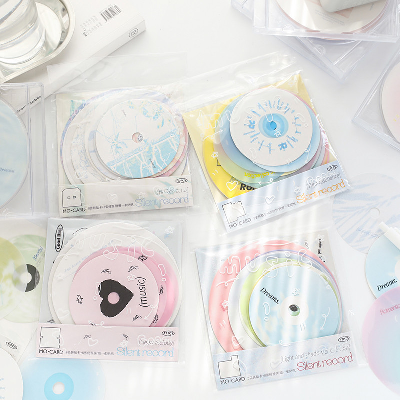 

17Pcs Cute CD Record Memo Pad Material Bag Collage Card Sticker Decoration Ins Scrapbooking Diary Album Journal Stationery