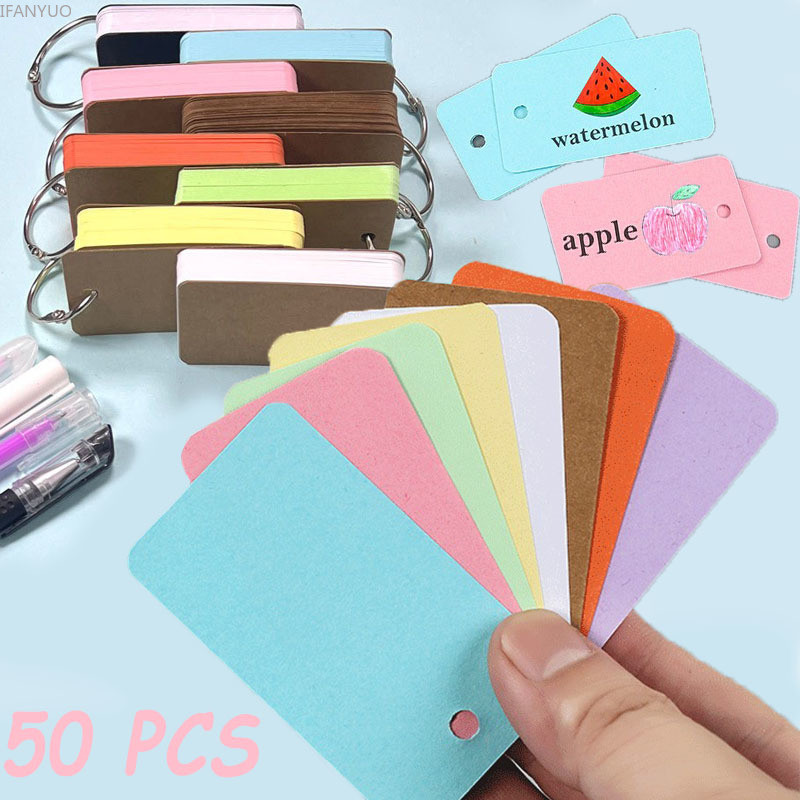 

50Pcs Blank Memo Book Loose-Leaf Index Cards Flash Cards Small Revision Books for Study Office Note Pads Candy Colors Stationery