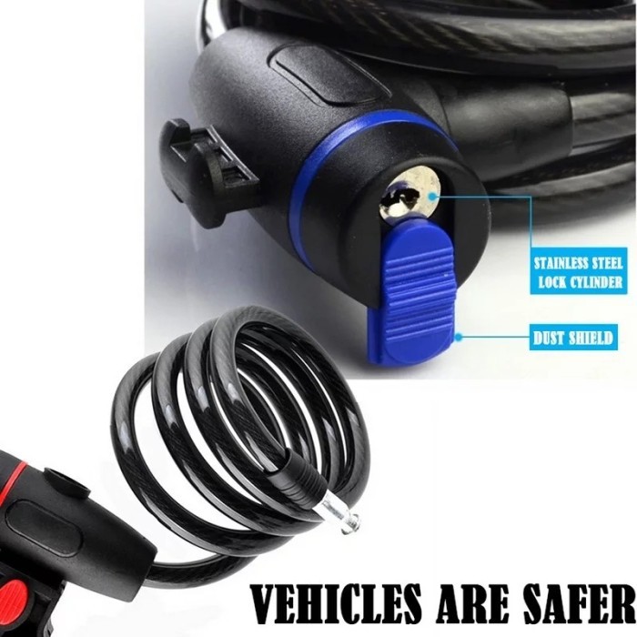 LBX Gembok Sepeda Kabel Serat Baja Kunci Rantai Motor Mainan Anak Pagar Rumah Panjang 1.2 Meter 1.2M