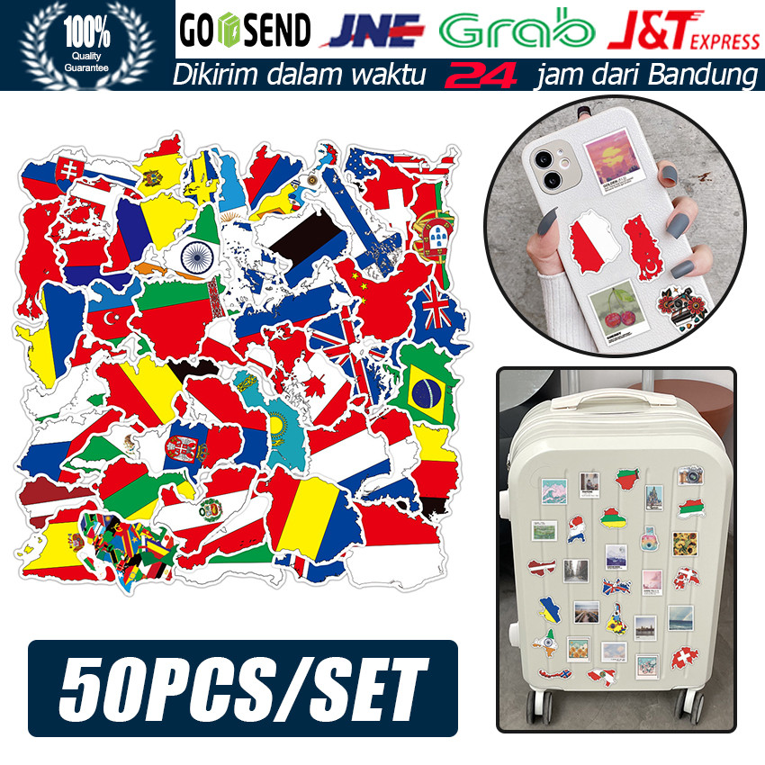 

50Pcs Sticker Pack National Flag Map / Koper, Tablet, Buku Catatan, Mug Stiker Peta Negara-Negara di Dunia yang Kreatif