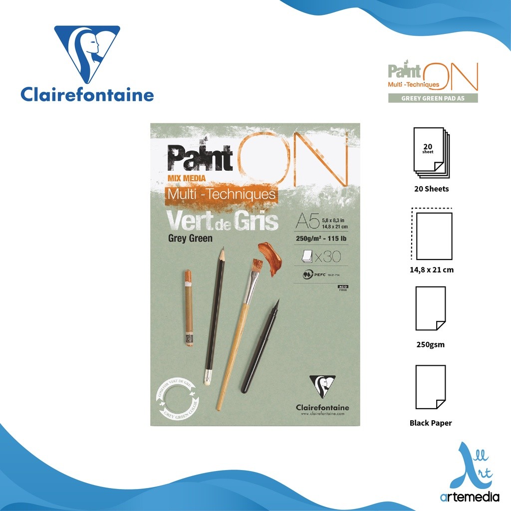 

Gramedia Surabaya - Clairefontaine Paint On Grey Green Multi Technique Sketch Pad Sketchbook A5
