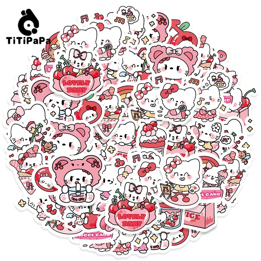 

45 Buah Stiker Pai Selai Ceri, Gaya Sanrio, Stiker Dekoratif Notebook Sepeda Skateboard Seluler DIY.