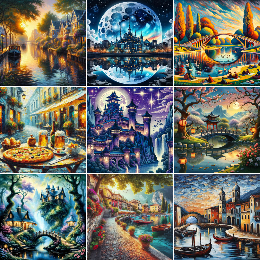 

Landscape Fantasy House Painting By Numbers Package Oil Paints 50*70 Canvas Painting Decorative Paintings For Adults For Drawing